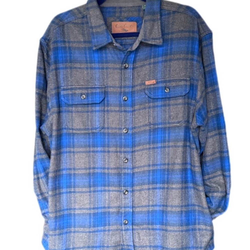 Orvis Men’s XL Plaid Flannel Shirt Blue Gray With Pockets